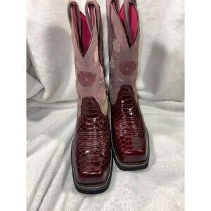 Ariat Leather Faux Snake Skin Embroidered Suede Floral Cowgirl Boots Sz 7